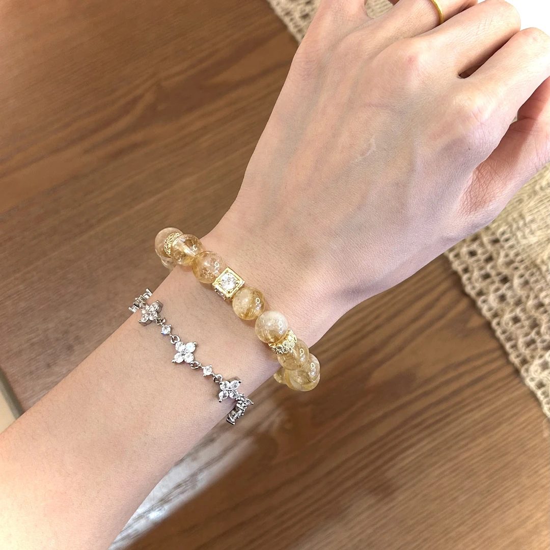 【富足】浅黄啊赛9.5mm原创设计手串天然水晶Y186