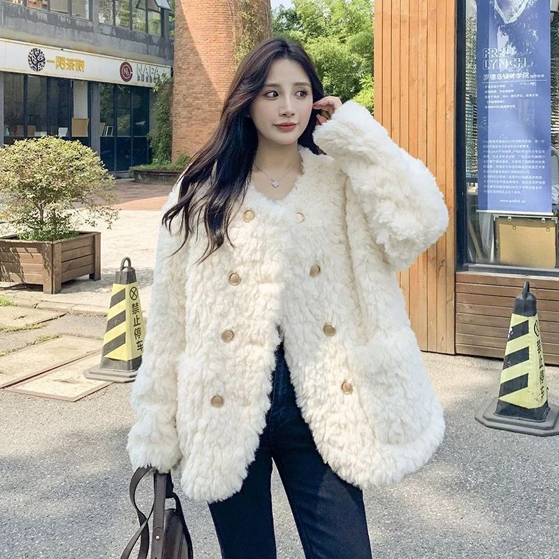 韩版外套女2025秋冬季小香风小个子宽松加厚毛绒白色毛毛上衣棉服