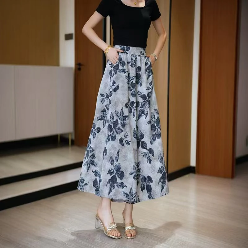 夏季清凉冰爽透气时尚花型裙裤