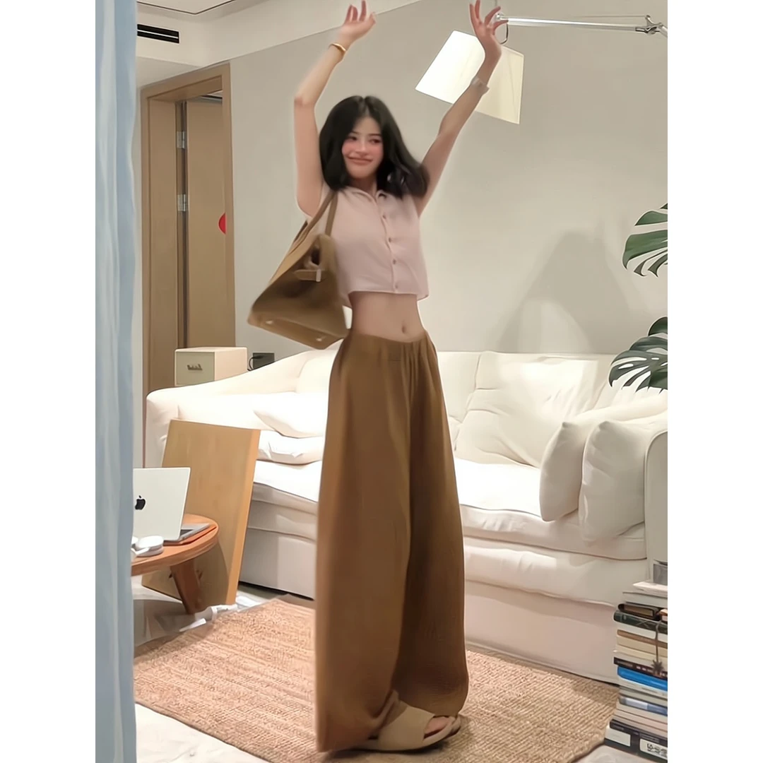 秋季插肩袖针织纽扣开衫短袖上衣直筒裤阔腿裤垂坠感松弛感裤子女