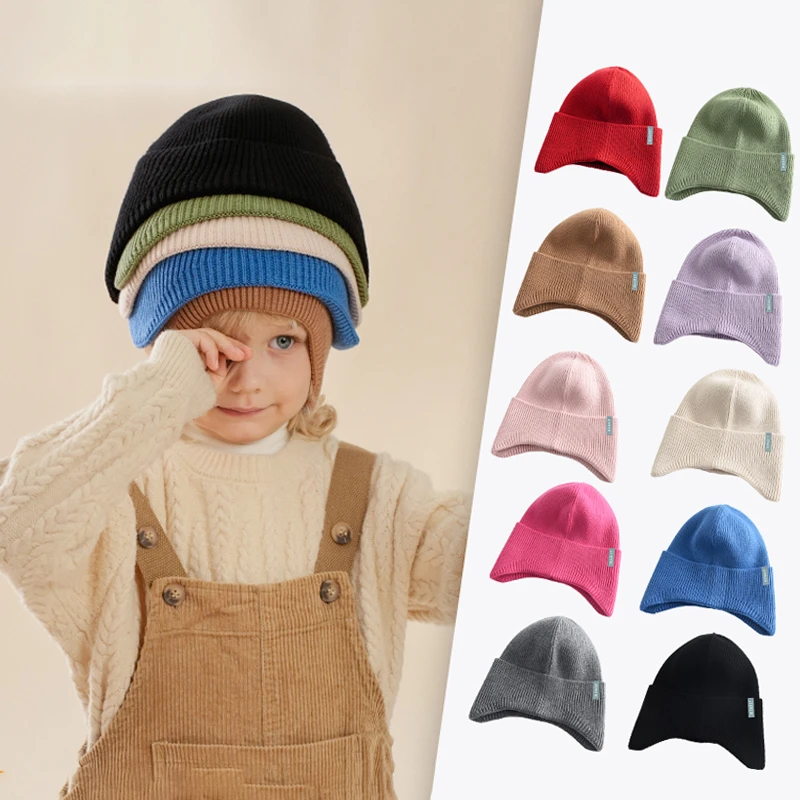 晓炎儿童护耳帽毛线帽可爱休闲风帽子韩版女童男童冬款苹果帽
