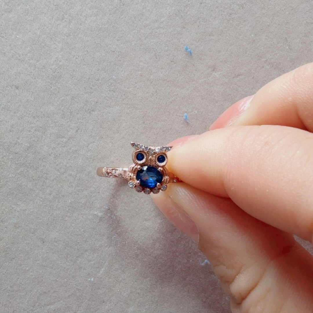 蓝宝石戒指银S925镀金镶嵌