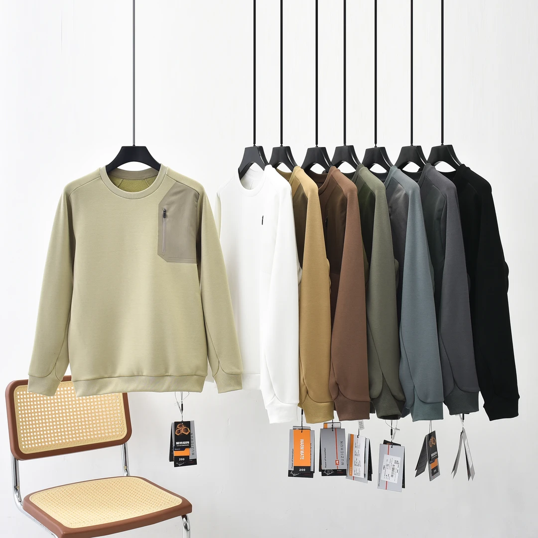 鸟系！冬季户外休闲圆领卫衣加绒加厚压胶打底长袖纯色内搭