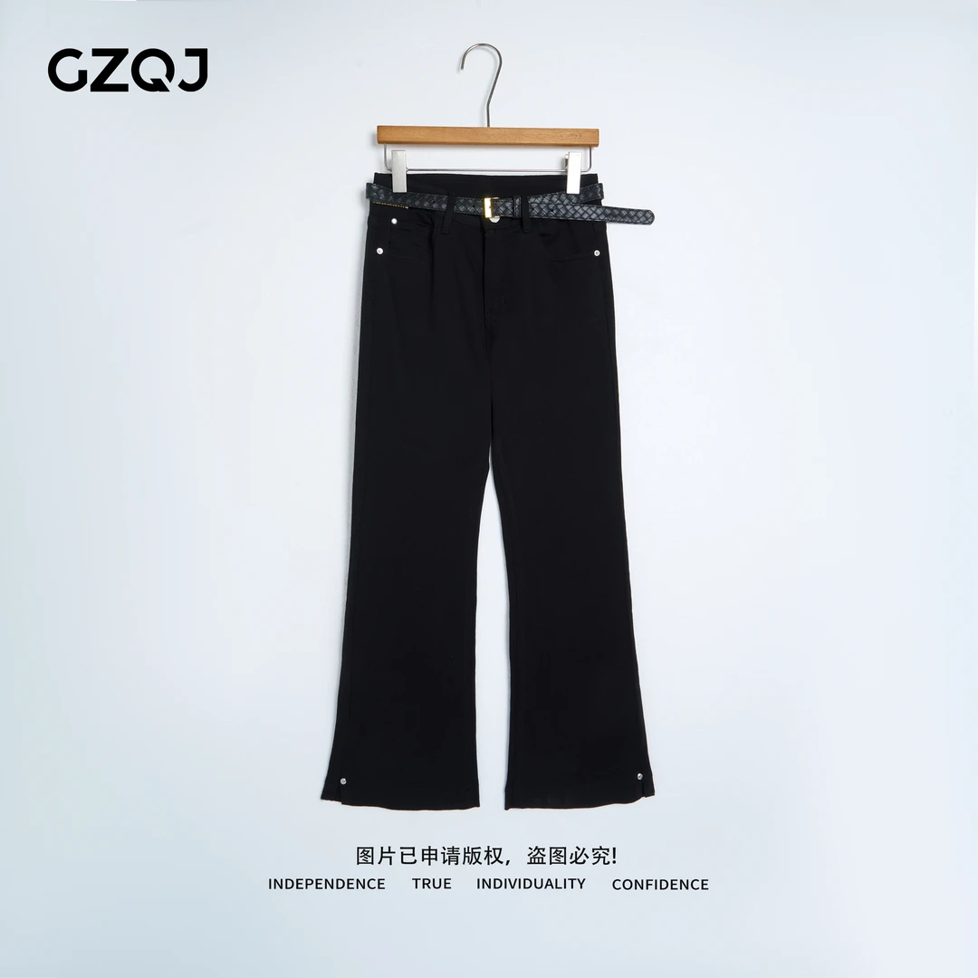 广州琴姐【暗影骑士】欧若风黑色显瘦高腰微喇叭牛仔裤女夏季22192