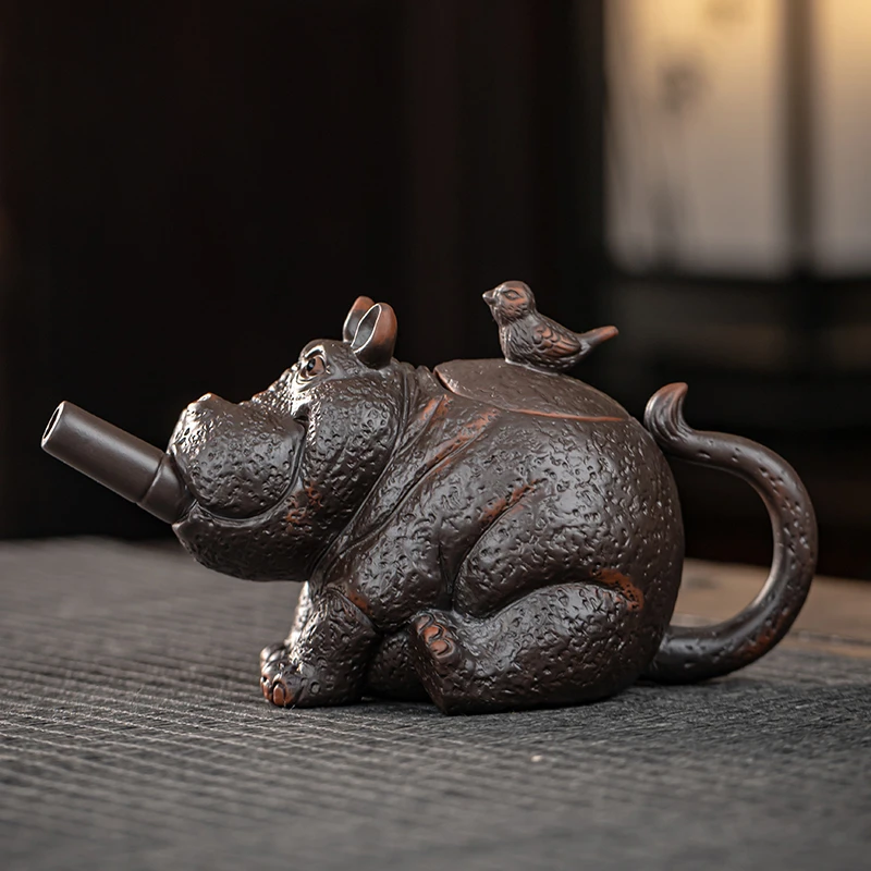 紫陶河马茶水壶创意造型大容量防烫功夫泡茶茶具个人专用泡茶神器