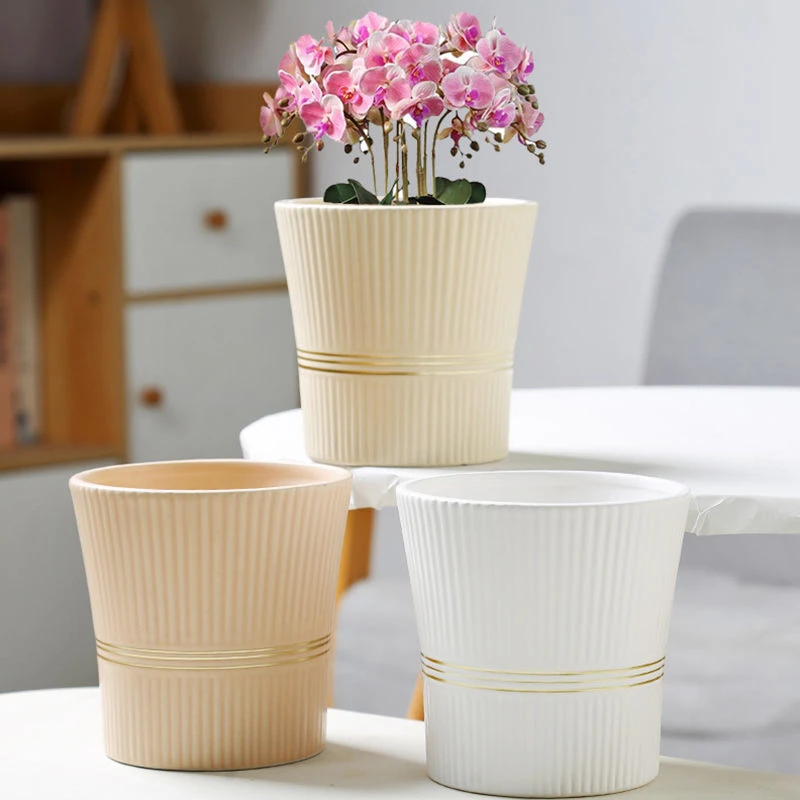 花盆陶瓷带托盘轻奢风蝴蝶兰大号奶油风多肉花盆