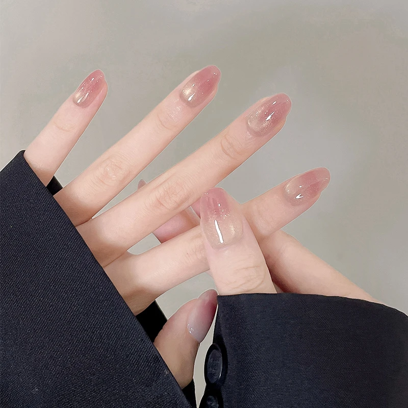 雾山海棠 米哩米温柔渐变猫眼水蜜桃裸粉手工穿戴甲高级感可拆卸