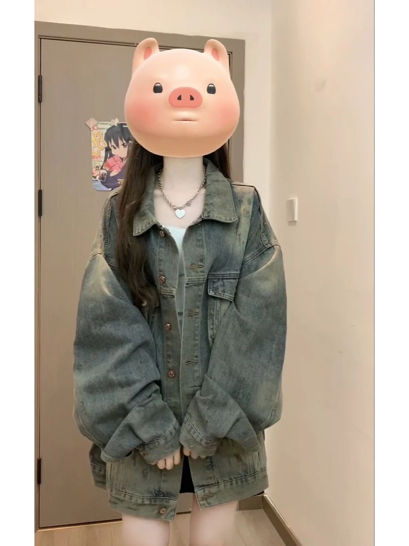 CDN美式水洗春秋牛仔外套女复古2024设计感新款宽松夹克百搭