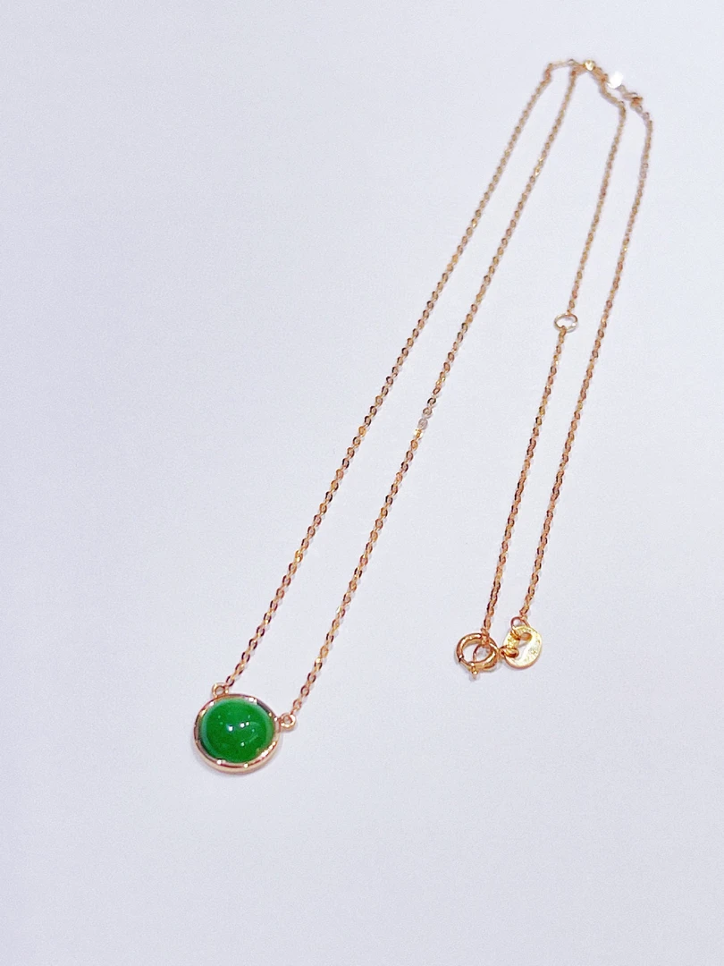 尚晶品珠宝18K金镶嵌翡翠蛋形项链K红玫瑰金色时尚套链彩金AU750