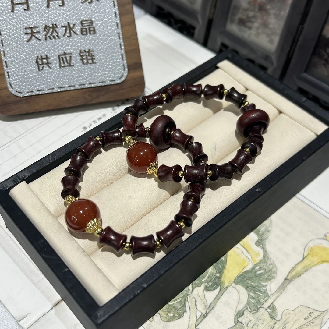 【月月家】L048天然原创红玛瑙小叶紫檀手串多样性发其一