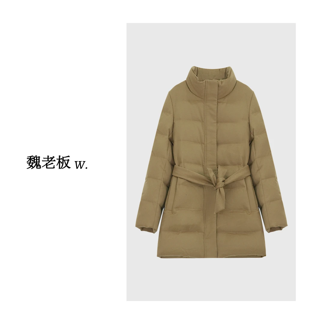W.Diva【雪国情】桑蚕丝骆驼绒绵羊毛鹅绒洋气系带羽绒服4CDMV3170