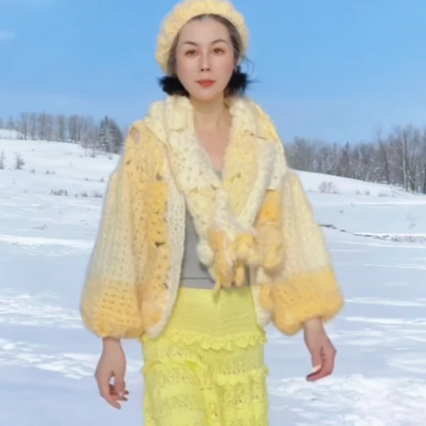 黄桃奶霜开衫围巾线上视频教程