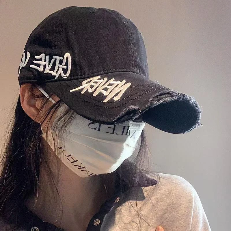 【孤品捡漏】品牌刺绣磨边做旧帽子韩版拼色鸭舌帽网红情侣棒球帽