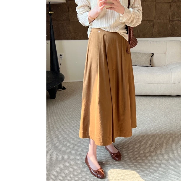 W.M.M装饰扣A字半裙/松紧腰显瘦A字半身裙