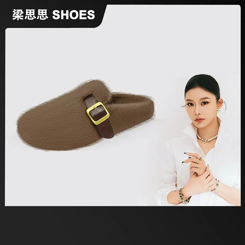 梁思思SHOES2025冬季新款博肯兔毛包头拖-333-5