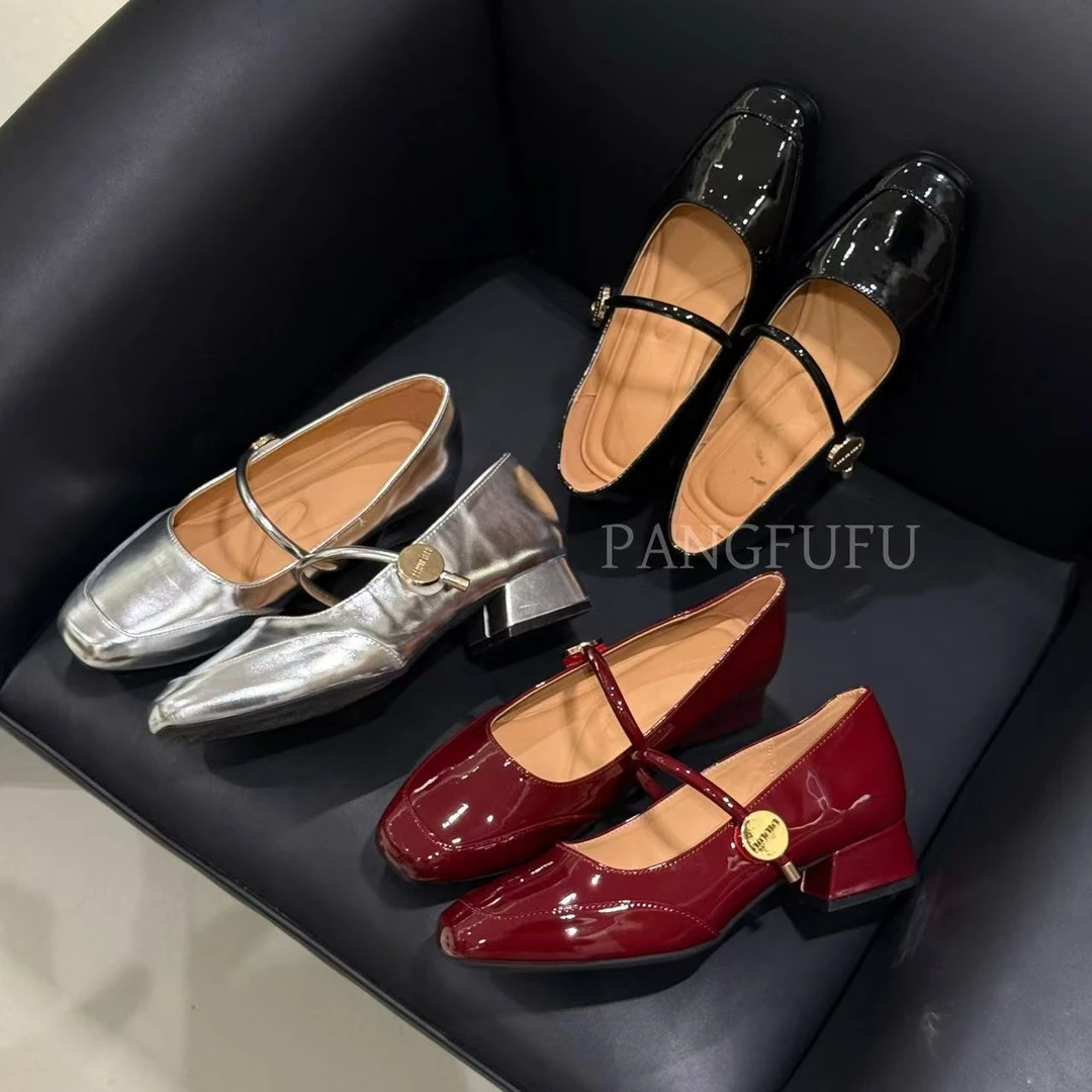 【胖福福大码女鞋】法式单鞋女一字扣玛丽珍高跟小皮鞋配裙子