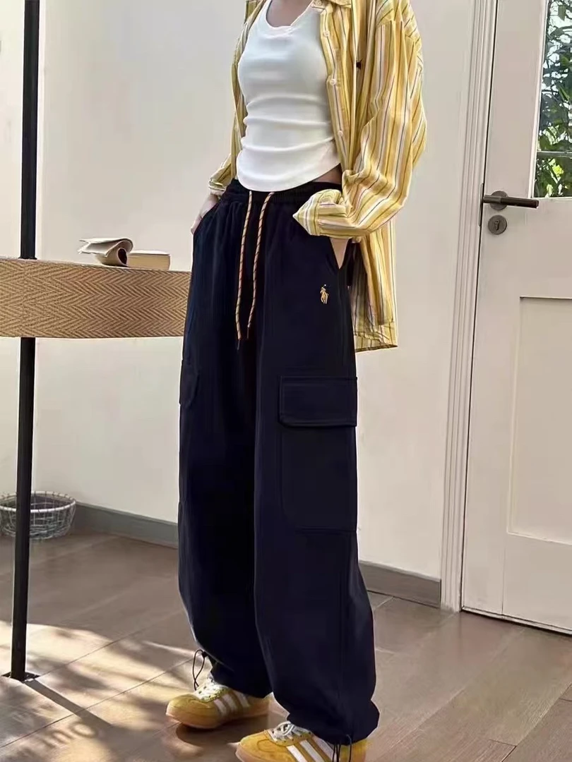 宽松显瘦抽绳工装裤复古口袋休闲裤户外百搭工装裤