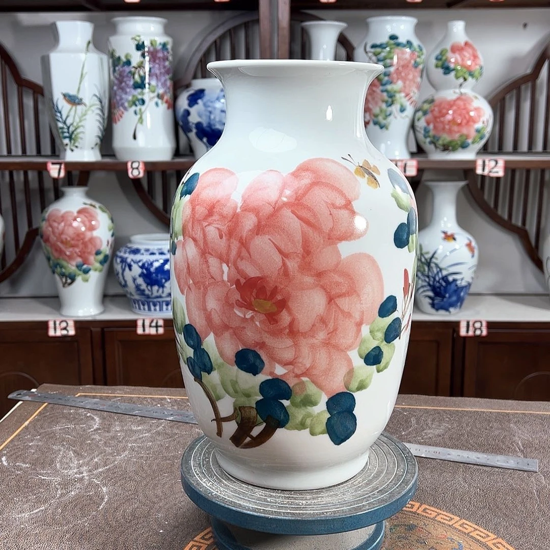 摆件景德镇陶瓷大冬红牡花