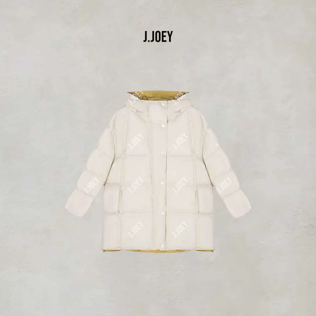 J.JOEY 极简休闲纯色宽松长款连帽羽绒服 C501121
