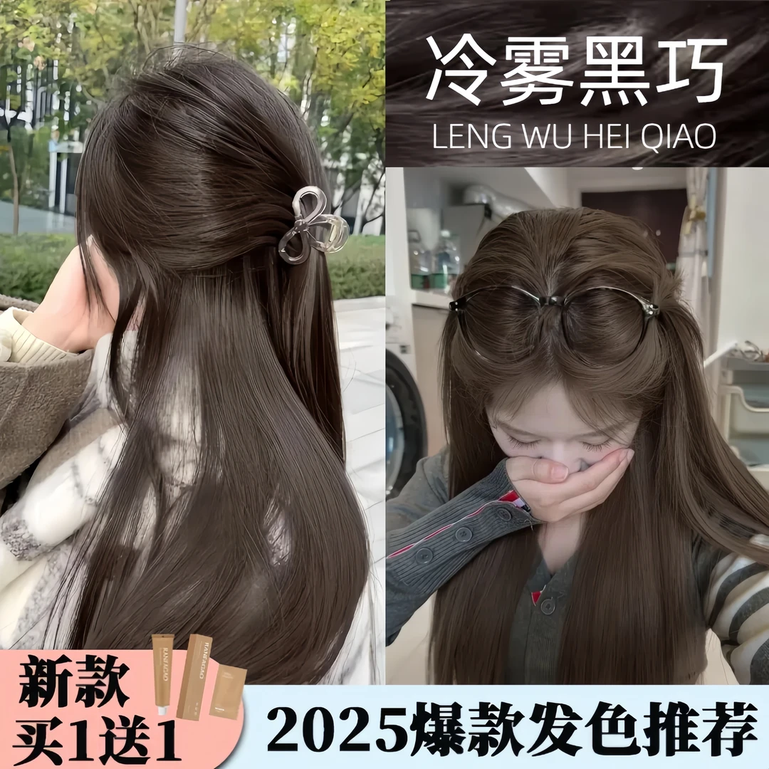 【买一送一】冷雾黑巧色染发膏免漂植物天然泡泡显白在家染发忆丝云