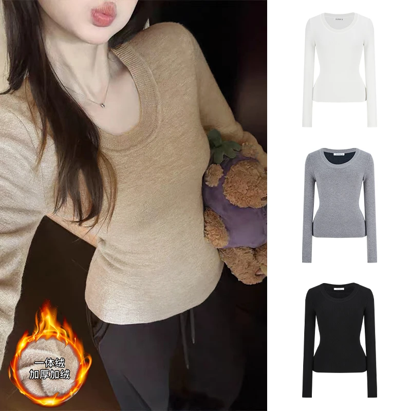 Moses Queen/魔西女王加厚保暖一体绒针织衫修身显瘦长袖打底上衣
