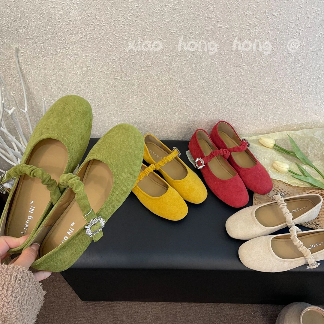 【方里里】东大门韩系玛丽珍一字带软底圆头绒面单鞋森系ins风百搭