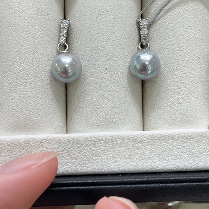 海水珍珠银S925镶嵌耳饰真多麻8-9mm 35号