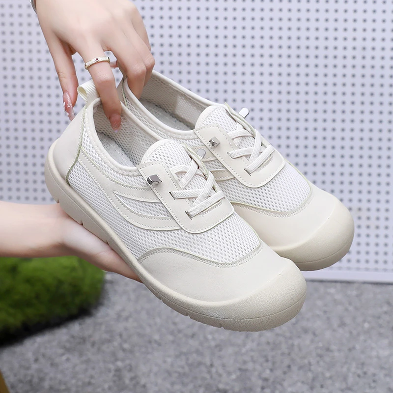 夏季新款舒适防滑平底网面鞋透气软底妈妈鞋百搭时尚一脚蹬休闲鞋