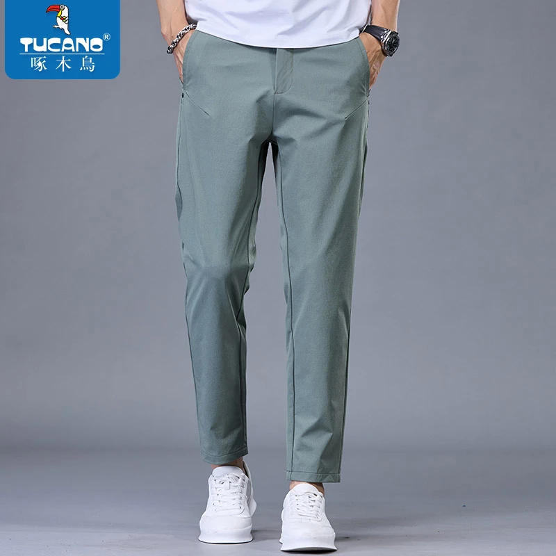 啄木鸟垂感冰丝休闲裤男款潮牌高档抗皱免烫裤子男士夏季直筒长裤