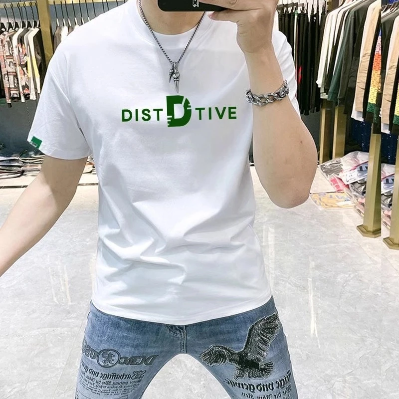 男士t恤短袖潮牌字母印花透气潮男体恤衫修身时尚百搭半截袖T恤衫