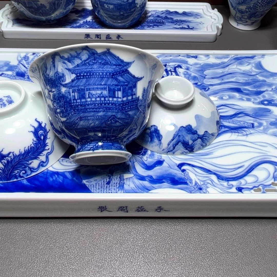 摆件手工手绘山水楼阁