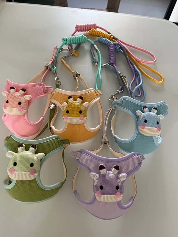 卡通小牛透气网兜，小型犬专用牵引绳
