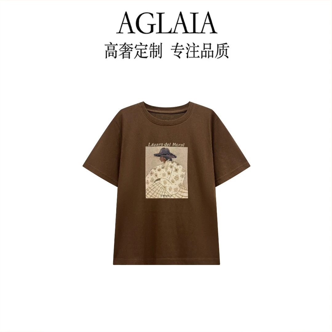 AGLAIA~2026夏季新款设计感美女印花烫钻显瘦洋气百搭休闲T恤6888