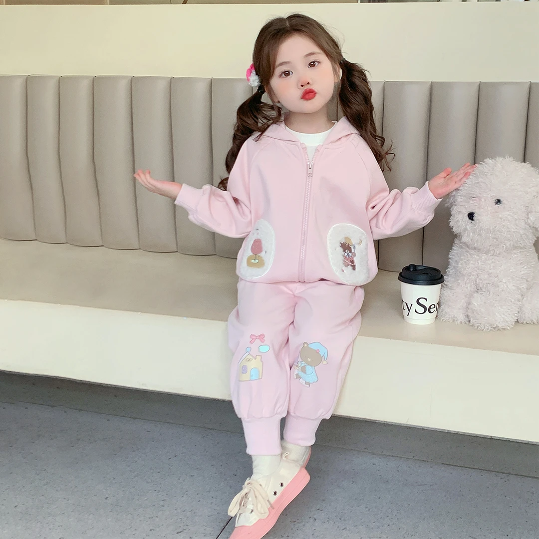 女童秋季2025新款时尚潮流儿童可爱甜美卡通兔耳朵连帽休闲套装