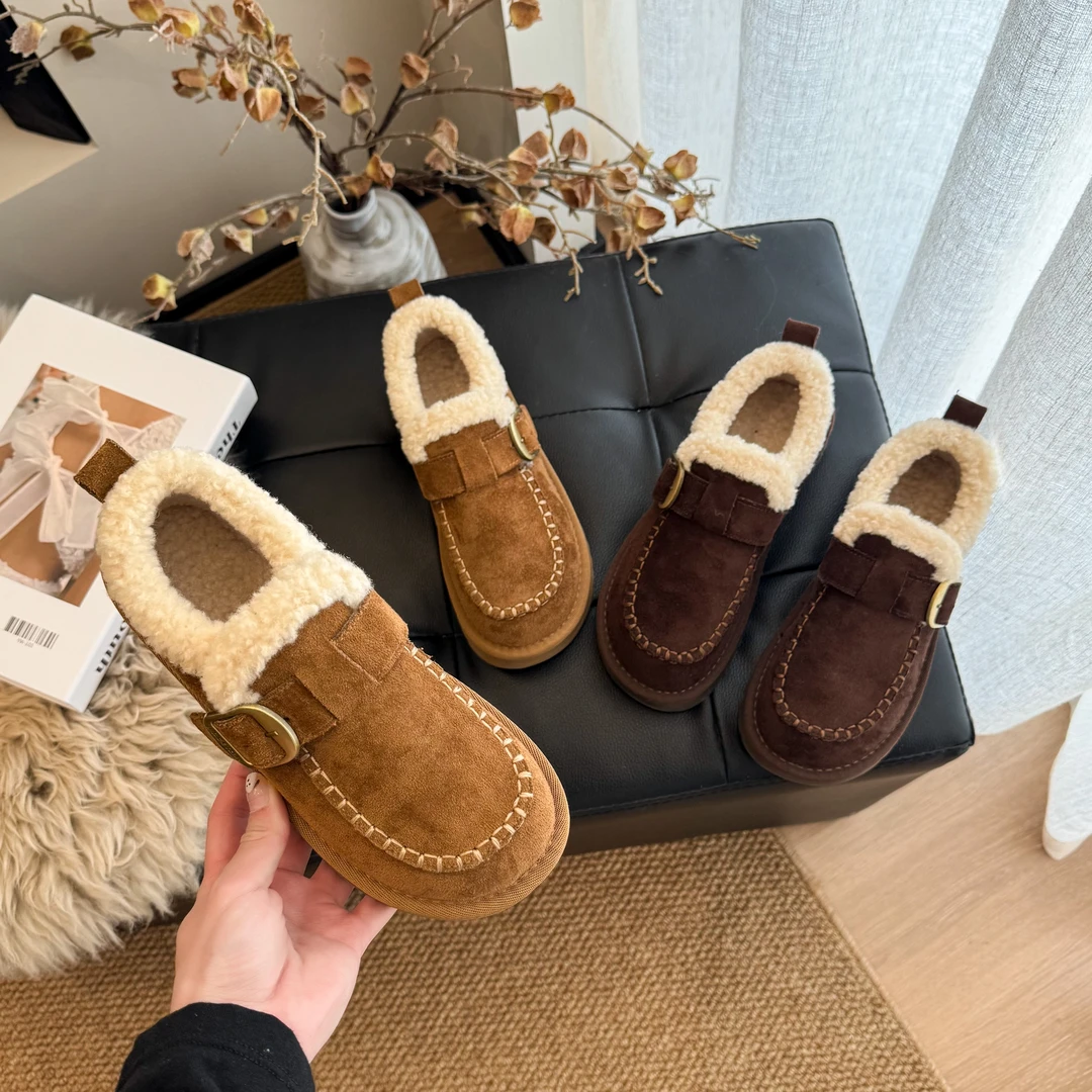 【BY】厚底加绒保暖勃肯鞋女2025新款冬季外穿一脚蹬毛毛雪地棉鞋子