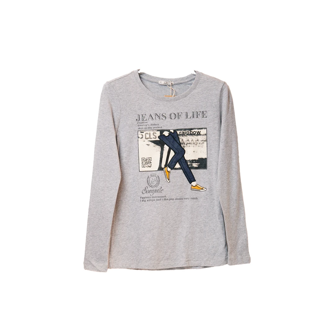 J5PB2874#宽松圆领字母打底时尚百搭长袖T恤女上衣女