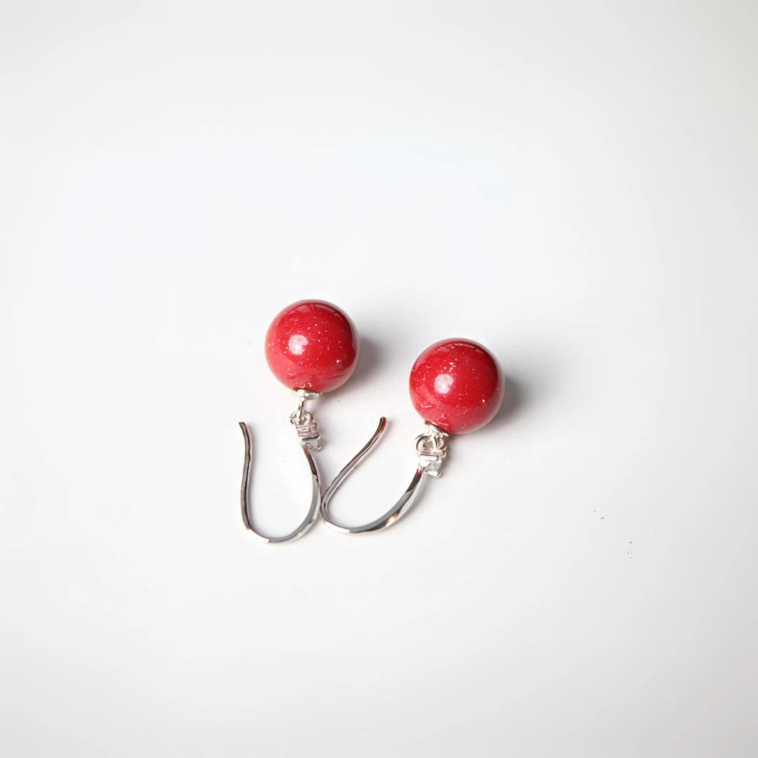 含辰砂工艺品天然玉化料大红晶砂 通体S925朱砂耳钉 防过敏耳饰