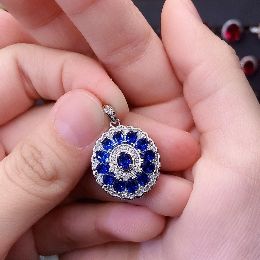 银S925镶嵌蓝宝石吊坠(赠链)