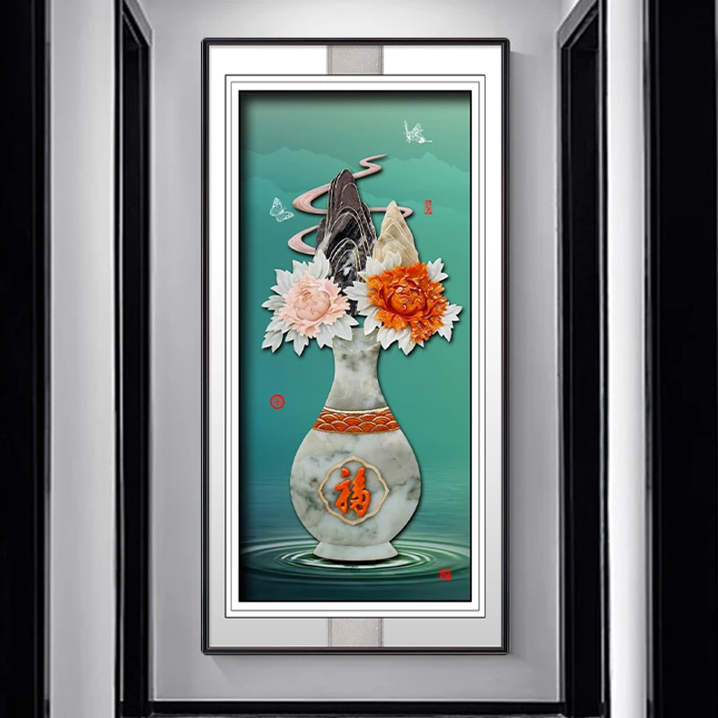 九头鸟手工玉雕画《平安富贵》80x160