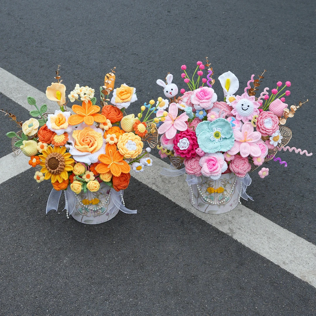 生日礼物永生花手工玫瑰花抱抱桶送老师闺蜜毛线花束成品客厅摆件