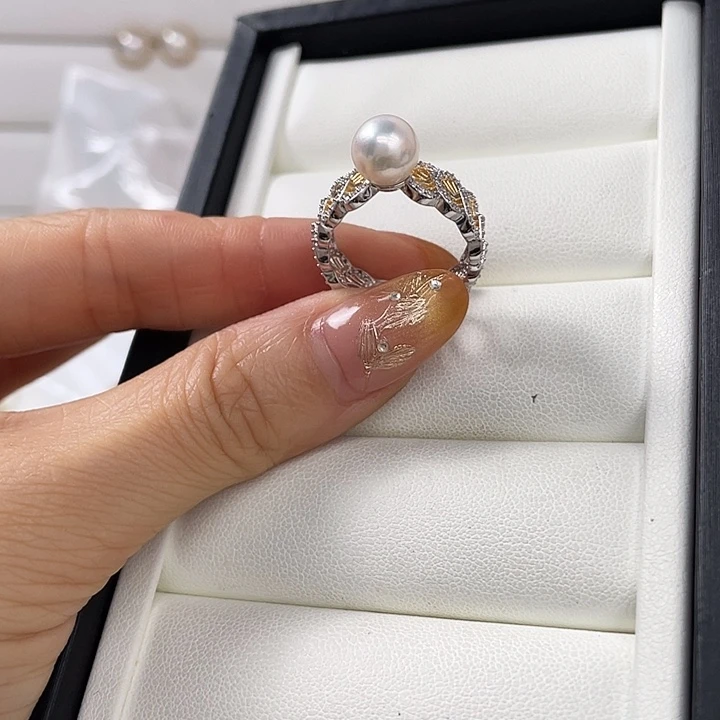 银S925镶嵌海水珍珠戒指