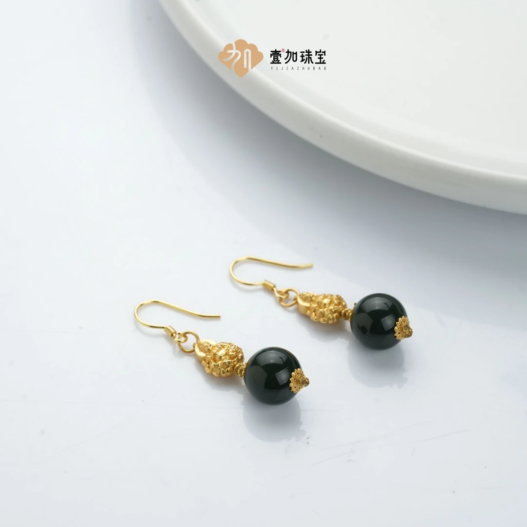壹加师姐|手工设计和田玉蓝调耳环多样性发一对0964M