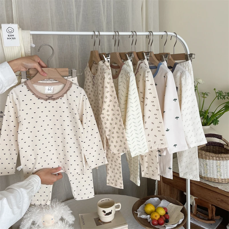 绿博尔原创森系北欧风透气亲肤莱卡儿童秋衣秋裤家居服打底套