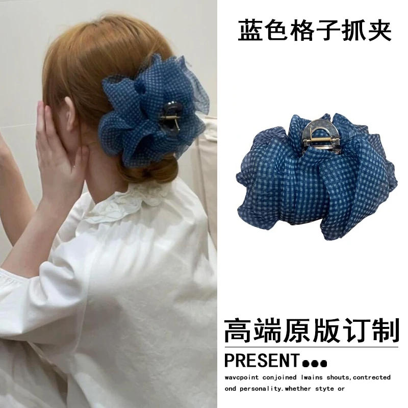 蓝色抓夹女高级感2025新款显发量发夹后脑勺大号鲨鱼夹头饰气质