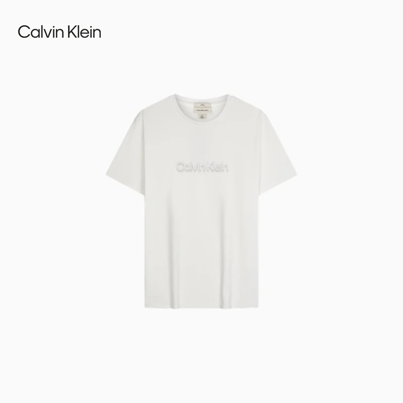 CK Jeans男士休闲通勤纯棉简约字母印花圆领修身内搭短袖上衣T恤
