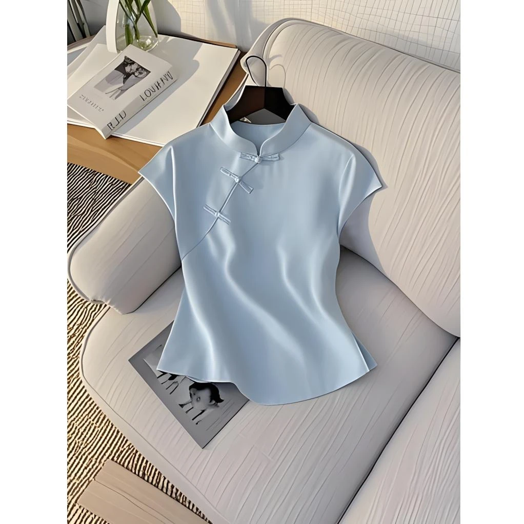 2025夏季新款新中式轻奢上衣超好看独特漂亮减龄高级感浅色短袖女