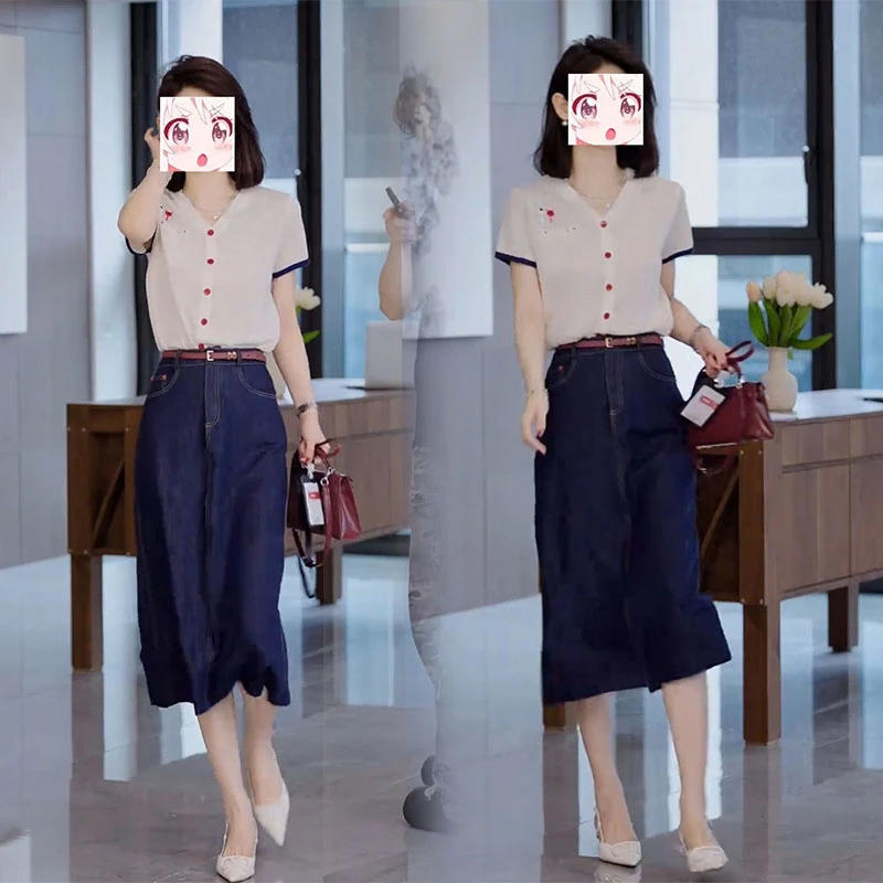 夏日复古港风显瘦气质2025年新款潮流个性短袖针织衫高腰半身裙子