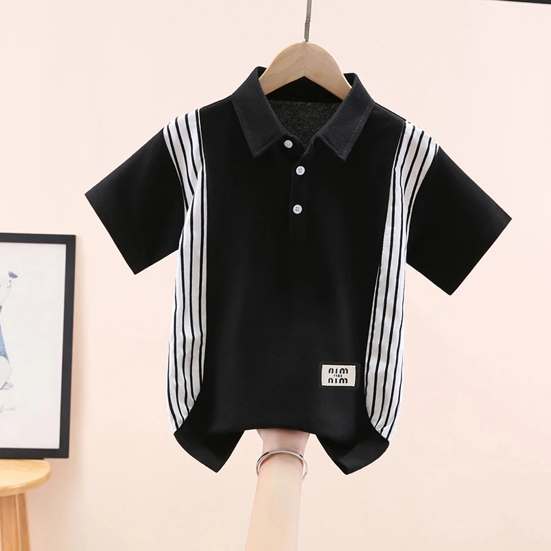 男童潮牌黑色痞帅短袖t恤夏装新款儿童翻领polo衫中大童夏季汗衫