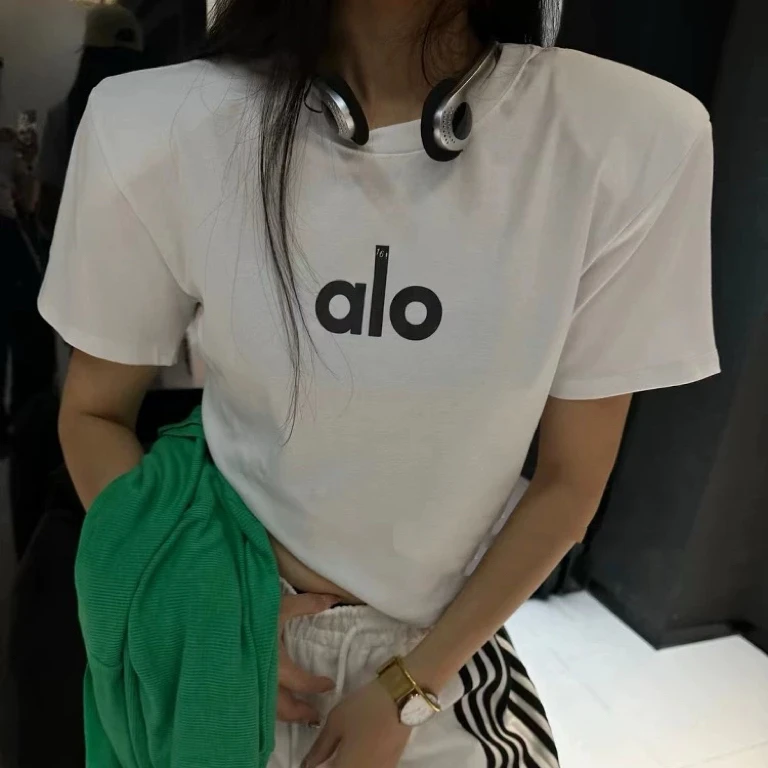 夏季韩系时尚百搭字母印花短袖T恤女宽松显瘦垫肩打底衫短款上衣