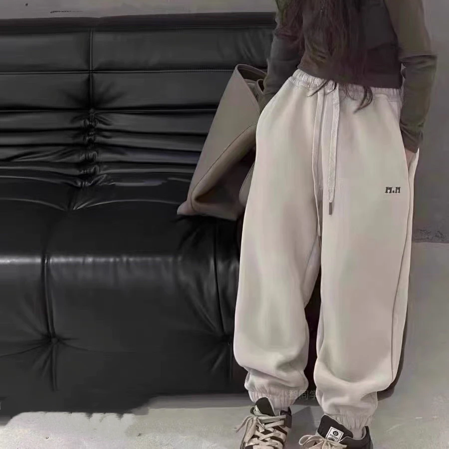 【C TING】2024冬季新款韩版设计师亲子装童装厚绒保暖刺绣卫裤-003